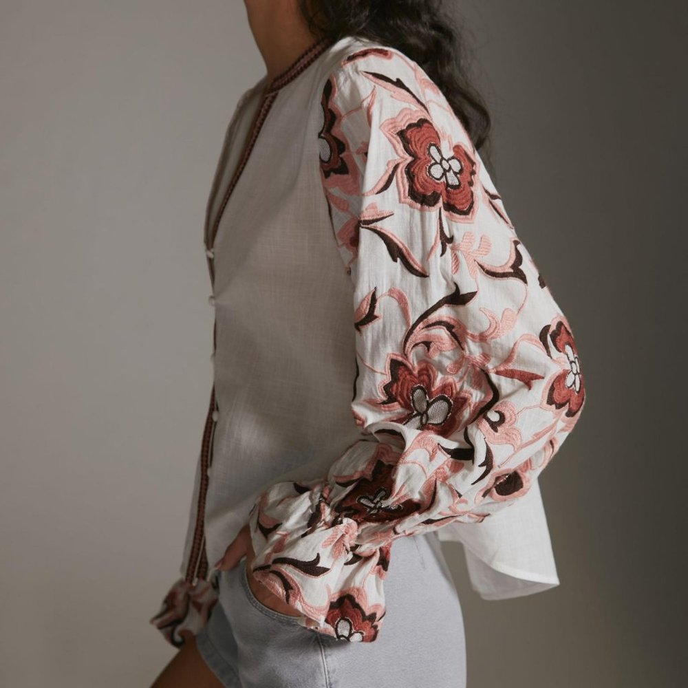 Anthropologie V Neck Embroidered Blouse